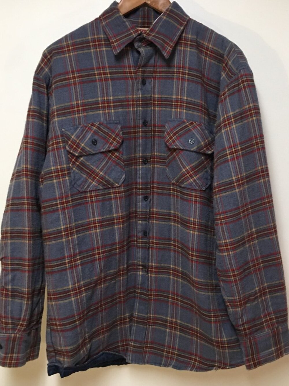 Sports Afield Men LT Tall‎ Coat Flannel Blue Plaid Quilted Button Cotton Outdoor